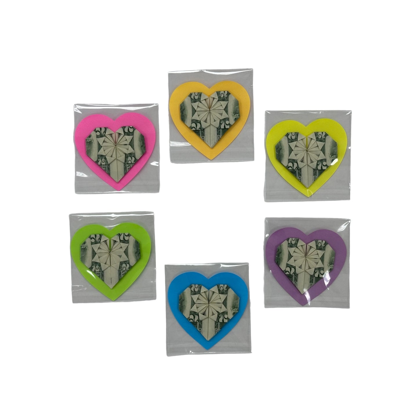 MONEY ART: Origami Heart made with REAL MONEY $2 Bill (Colorful Background)