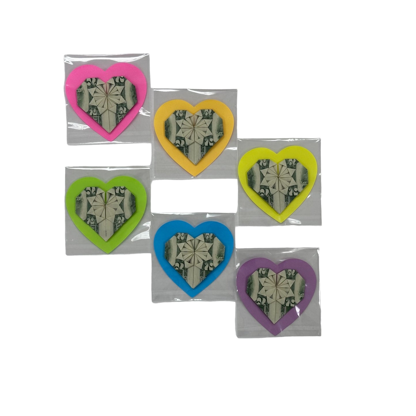 MONEY ART: Origami Heart made with REAL MONEY $2 Bill (Colorful Background)